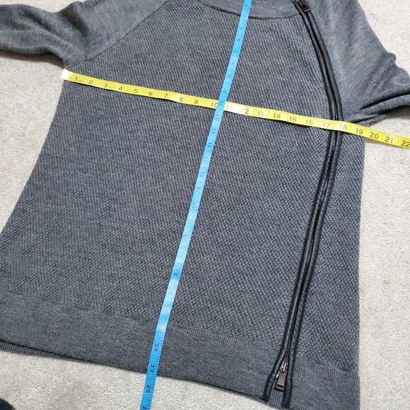 VINCE Wool Knit & Leather Trim Sweater Asymmetric Side Zip Grey Women's Large - Picture 11 of 11